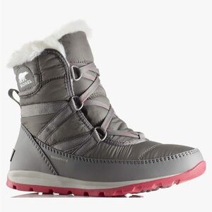 Sorel Womens 9 Whitney Lace Short Snow Waterproof Charcoal Crimson Snow Boots
